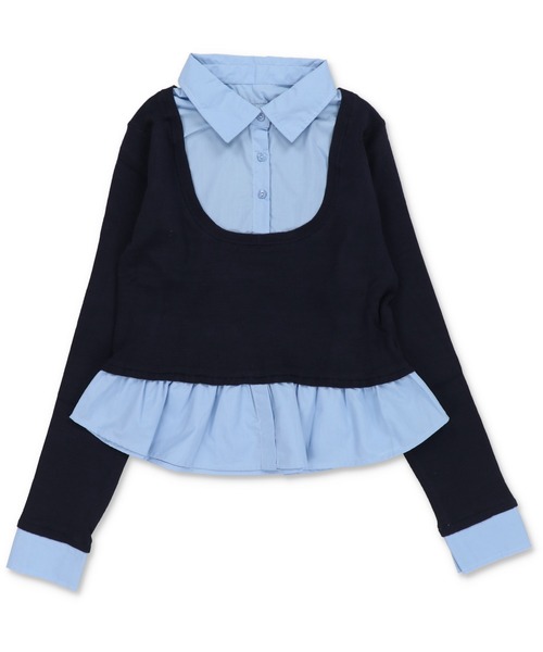 SPINNS（スピンズ）の「配色が可愛い★シャツ風ワンホン系ドッキングニット（ニット/セーター・レディース・ネイビー/アイボリー/ワイン/グレー・ONESIZE）」の21枚目の写真