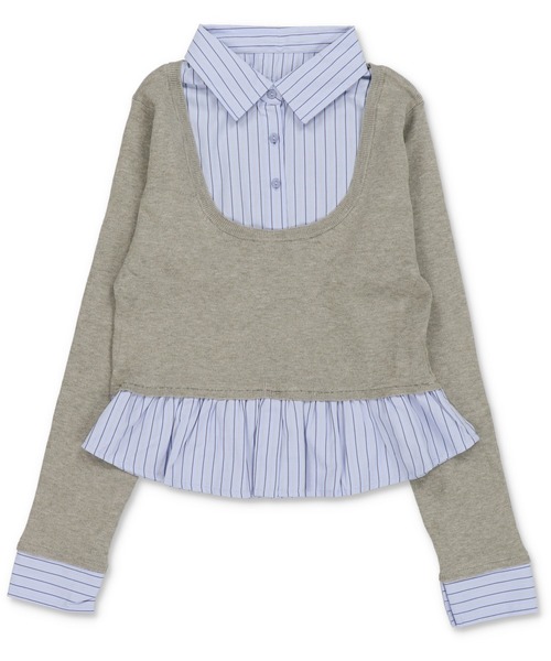 SPINNS（スピンズ）の「配色が可愛い★シャツ風ワンホン系ドッキングニット（ニット/セーター・レディース・ネイビー/アイボリー/ワイン/グレー・ONESIZE）」の22枚目の写真