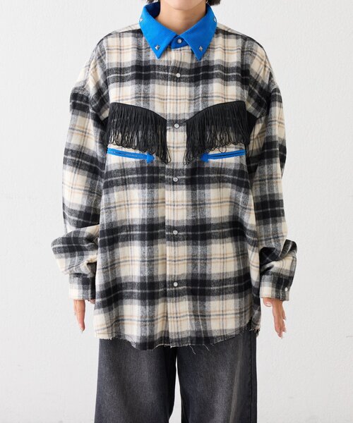 SOUNDSGOOOOD(サウンズグッド)の「【SOUNDS GOOOOD】ネルチェック刺繍フリンジフードウエスタンシャツ(シャツ/ブラウス・レディース・オフホワイト・ONE SIZE)」の10枚目の写真