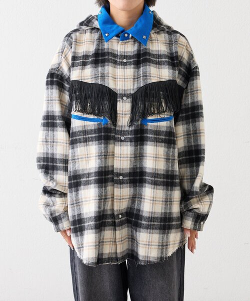 SOUNDSGOOOOD(サウンズグッド)の「【SOUNDS GOOOOD】ネルチェック刺繍フリンジフードウエスタンシャツ(シャツ/ブラウス・レディース・オフホワイト・ONE SIZE)」の12枚目の写真