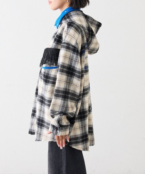 SOUNDSGOOOOD(サウンズグッド)の「【SOUNDS GOOOOD】ネルチェック刺繍フリンジフードウエスタンシャツ(シャツ/ブラウス・レディース・オフホワイト・ONE SIZE)」の13枚目の写真