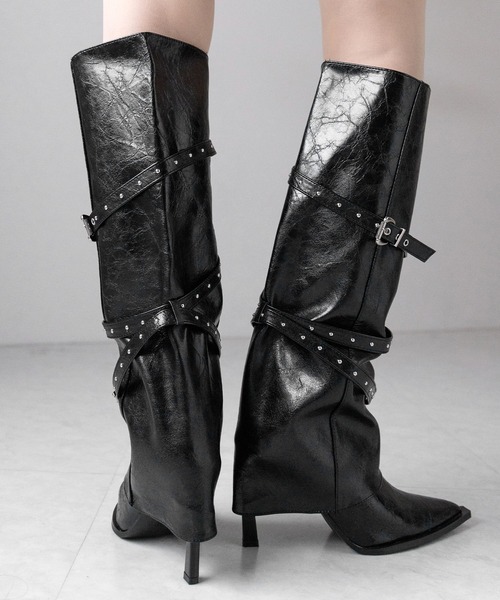me+em select(ミームセレクト)の「ヴィンテージレザーベルテッドロングカバーブーツ /vintage leather belted long cover boots(ブーツ・レディース・ブラック・40/38/39/37)」の5枚目の写真