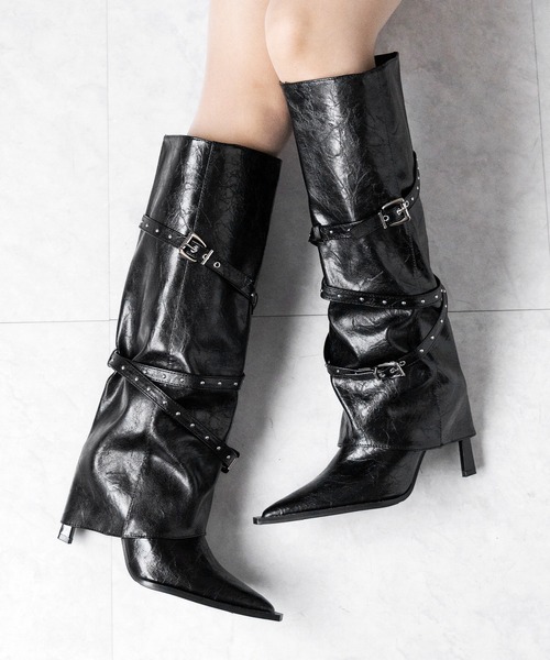 me+em select(ミームセレクト)の「ヴィンテージレザーベルテッドロングカバーブーツ /vintage leather belted long cover boots(ブーツ・レディース・ブラック・40/38/39/37)」の11枚目の写真