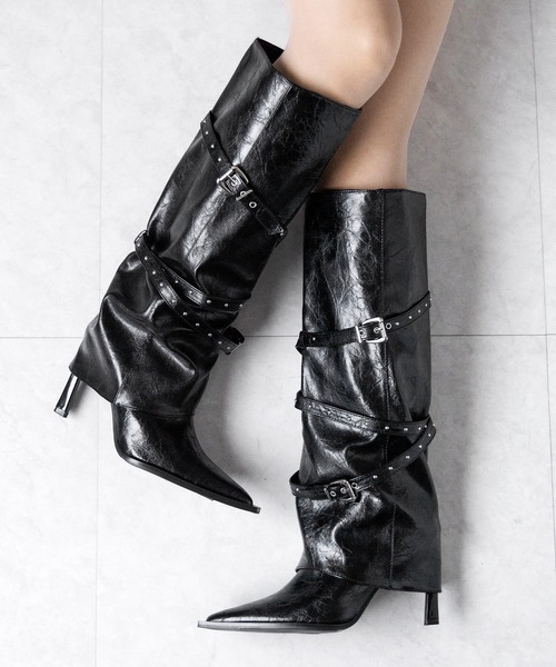 me+em select(ミームセレクト)の「ヴィンテージレザーベルテッドロングカバーブーツ /vintage leather belted long cover boots(ブーツ・レディース・ブラック・40/38/39/37)」の12枚目の写真