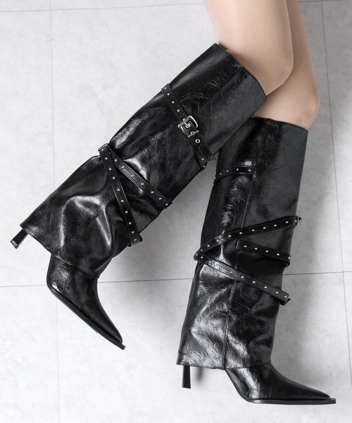 me+em select(ミームセレクト)の「ヴィンテージレザーベルテッドロングカバーブーツ /vintage leather belted long cover boots(ブーツ・レディース・ブラック・40/38/39/37)」の14枚目の写真