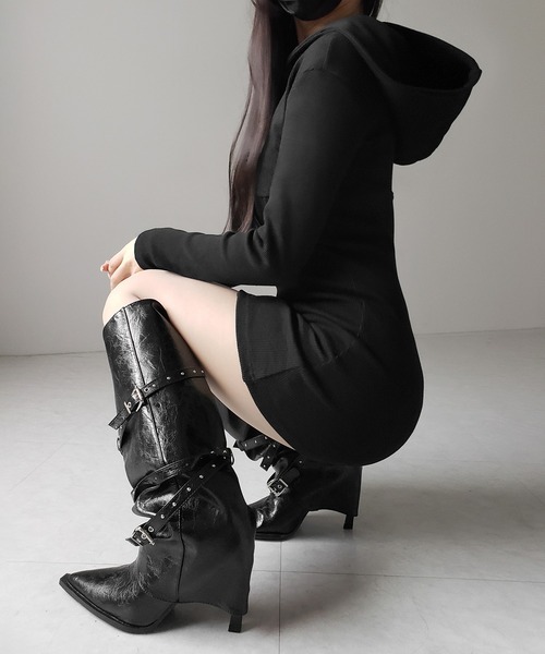 me+em select(ミームセレクト)の「ヴィンテージレザーベルテッドロングカバーブーツ /vintage leather belted long cover boots(ブーツ・レディース・ブラック・40/38/39/37)」の19枚目の写真