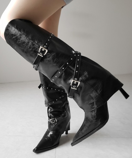 me+em select(ミームセレクト)の「ヴィンテージレザーベルテッドロングカバーブーツ /vintage leather belted long cover boots(ブーツ・レディース・ブラック・40/38/39/37)」の20枚目の写真