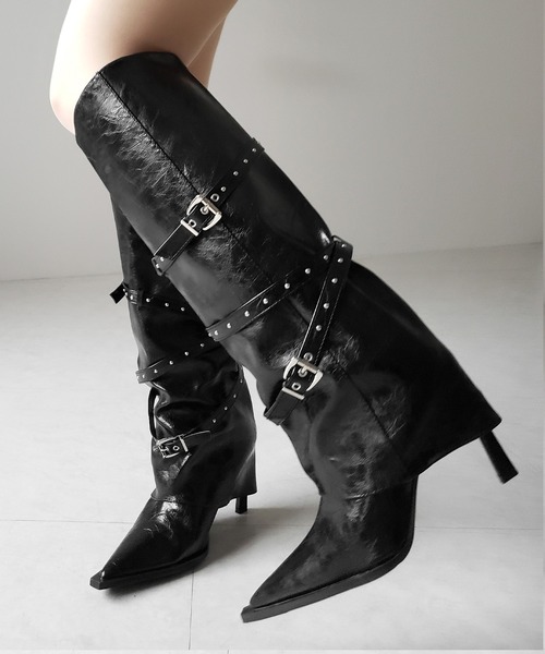me+em select(ミームセレクト)の「ヴィンテージレザーベルテッドロングカバーブーツ /vintage leather belted long cover boots(ブーツ・レディース・ブラック・40/38/39/37)」の21枚目の写真