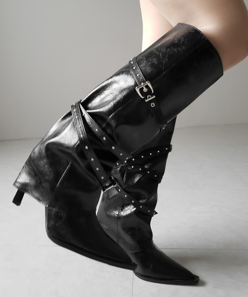 me+em select(ミームセレクト)の「ヴィンテージレザーベルテッドロングカバーブーツ /vintage leather belted long cover boots(ブーツ・レディース・ブラック・40/38/39/37)」の22枚目の写真