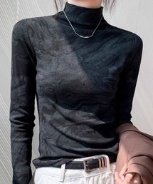 VIBGYOR（ヴィブジョー）の「【EIZZ/アイズ】マーブル柄 ハイネック  長袖 カットソー（Tシャツ/カットソー・レディース）」