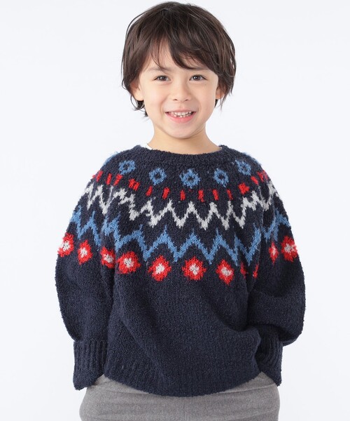 SHIPS（シップス）の「SHIPS KIDS:100～130cm /〈洗濯機可能〉フェアアイル柄 ニット（ニット/セーター・キッズ・トップグレー/ネイビー・120/110/100/130）」の2枚目の写真