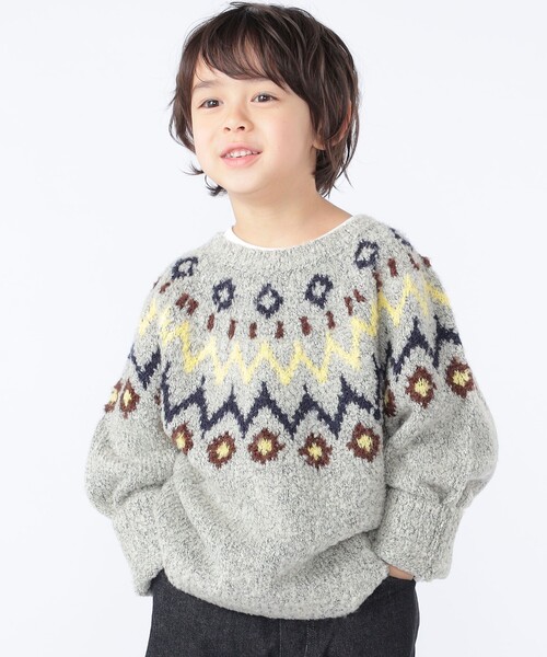 SHIPS（シップス）の「SHIPS KIDS:100～130cm /〈洗濯機可能〉フェアアイル柄 ニット（ニット/セーター・キッズ・トップグレー/ネイビー・120/110/100/130）」の3枚目の写真
