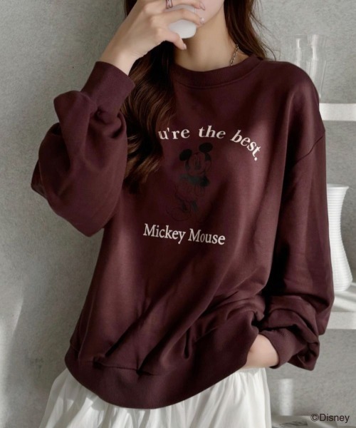 TREOVER（トレオーバー）の「≪Mickey Mouse≫ 裏毛ビッグプルオーバー（Tシャツ/カットソー・レディース・チャコール/オートミール/ブラウン・FREE）」の5枚目の写真