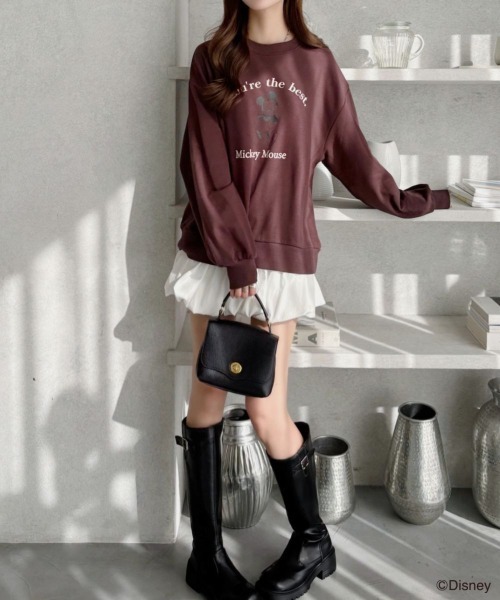 TREOVER（トレオーバー）の「≪Mickey Mouse≫ 裏毛ビッグプルオーバー（Tシャツ/カットソー・レディース・チャコール/オートミール/ブラウン・FREE）」の7枚目の写真