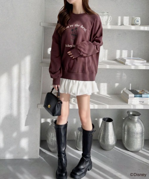 TREOVER（トレオーバー）の「≪Mickey Mouse≫ 裏毛ビッグプルオーバー（Tシャツ/カットソー・レディース・チャコール/オートミール/ブラウン・FREE）」の9枚目の写真