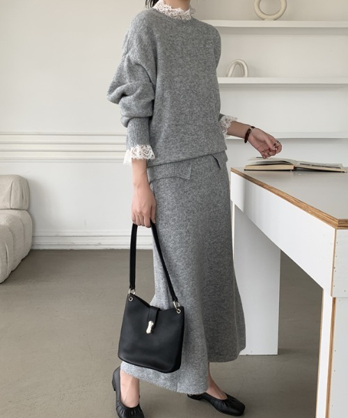 セール】レースドッキングニットプルオーバーセットアップ