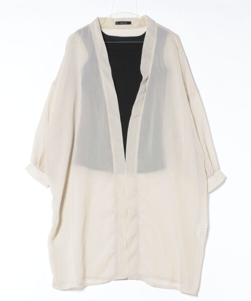 INTERPLANET（インタープラネット）の「シフォン楊柳ガウン＋リブタンクＳＥＴ（シャツ/ブラウス・レディース・グレイッシュベージュ/オフホワイト/モカ・FREE）」の3枚目の写真