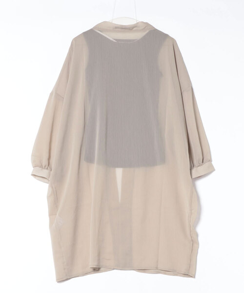 INTERPLANET（インタープラネット）の「シフォン楊柳ガウン＋リブタンクＳＥＴ（シャツ/ブラウス・レディース・グレイッシュベージュ/オフホワイト/モカ・FREE）」の4枚目の写真