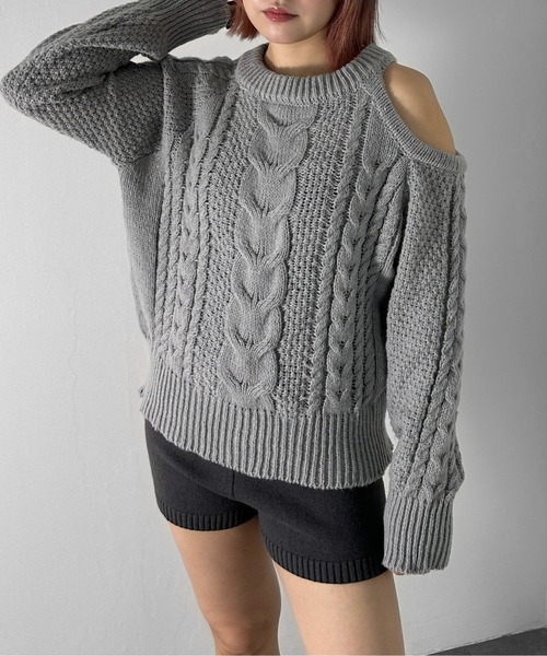 セール】【jiasecond.】肩開きケーブルニット / トップス ニット