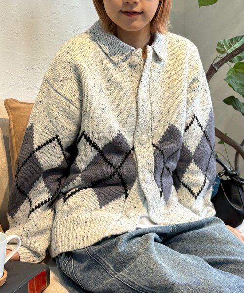 CIAOPANIC TYPY(チャオパニックティピー)の「【UNISEX】アーガイル襟ネップニットカーディガン(カーディガン/ボレロ・レディース・ネイビー/ライトグレー/チャコールグレー・MEDIUM/LARGE)」の17枚目の写真
