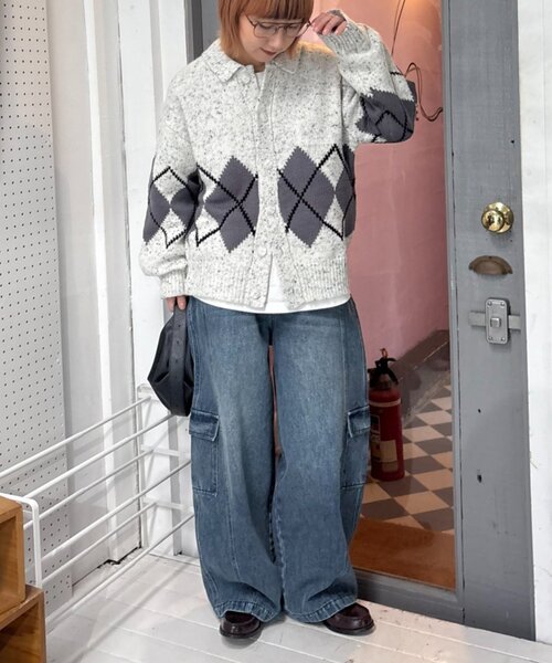 CIAOPANIC TYPY(チャオパニックティピー)の「【UNISEX】アーガイル襟ネップニットカーディガン(カーディガン/ボレロ・レディース・ネイビー/ライトグレー/チャコールグレー・MEDIUM/LARGE)」の18枚目の写真