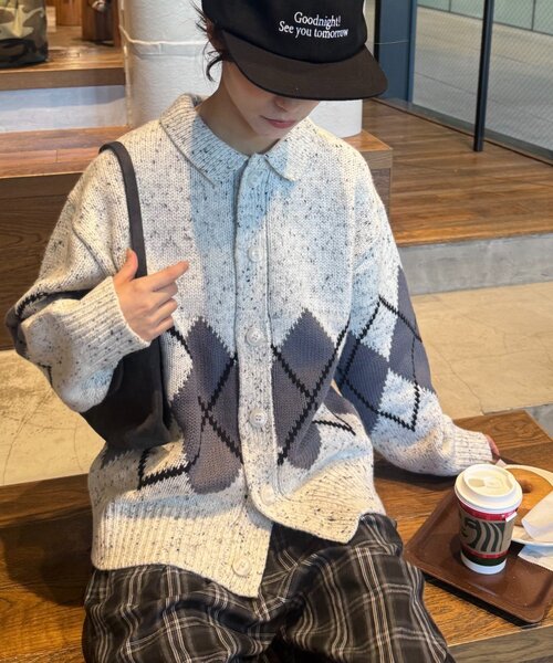CIAOPANIC TYPY(チャオパニックティピー)の「【UNISEX】アーガイル襟ネップニットカーディガン(カーディガン/ボレロ・レディース・ネイビー/ライトグレー/チャコールグレー・MEDIUM/LARGE)」の13枚目の写真