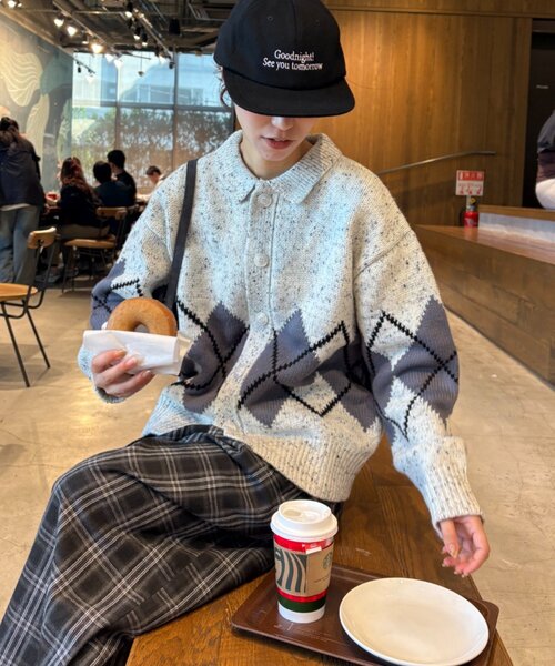 CIAOPANIC TYPY(チャオパニックティピー)の「【UNISEX】アーガイル襟ネップニットカーディガン(カーディガン/ボレロ・レディース・ネイビー/ライトグレー/チャコールグレー・MEDIUM/LARGE)」の14枚目の写真