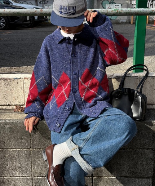 CIAOPANIC TYPY(チャオパニックティピー)の「【UNISEX】アーガイル襟ネップニットカーディガン(カーディガン/ボレロ・レディース・ネイビー/ライトグレー/チャコールグレー・MEDIUM/LARGE)」の5枚目の写真