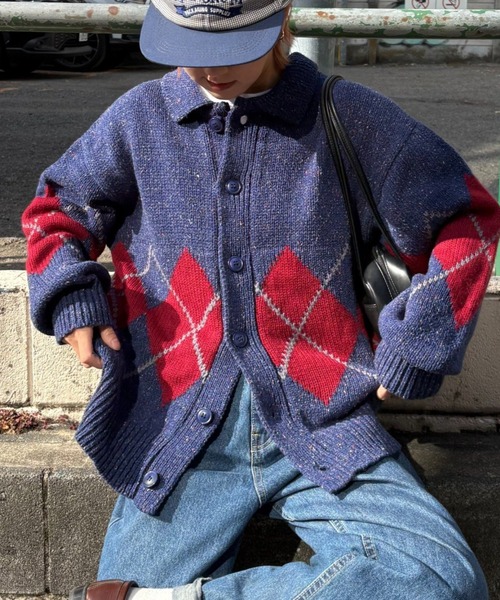 CIAOPANIC TYPY(チャオパニックティピー)の「【UNISEX】アーガイル襟ネップニットカーディガン(カーディガン/ボレロ・レディース・ネイビー/ライトグレー/チャコールグレー・MEDIUM/LARGE)」の6枚目の写真