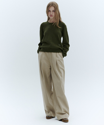 コットンカーブドワンタックパンツ_BEIGE
