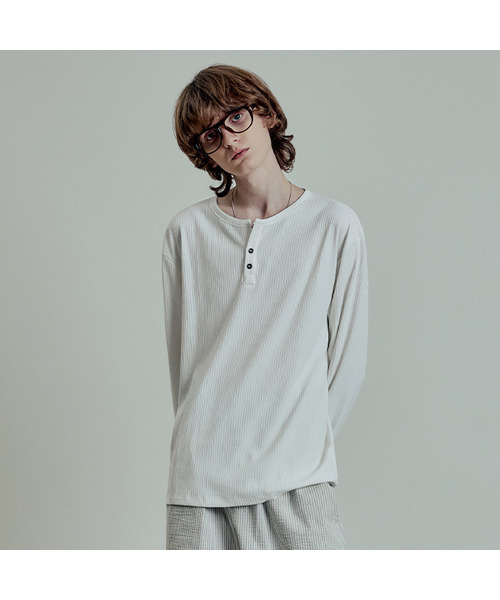 LMOOD(エルムード)の「ヘンリーLDリブロングスリーブTシャツ(3カラー)(Tシャツ/カットソー・メンズ・ライトグレー/ブラック/アイボリー・44/46/48)」の2枚目の写真