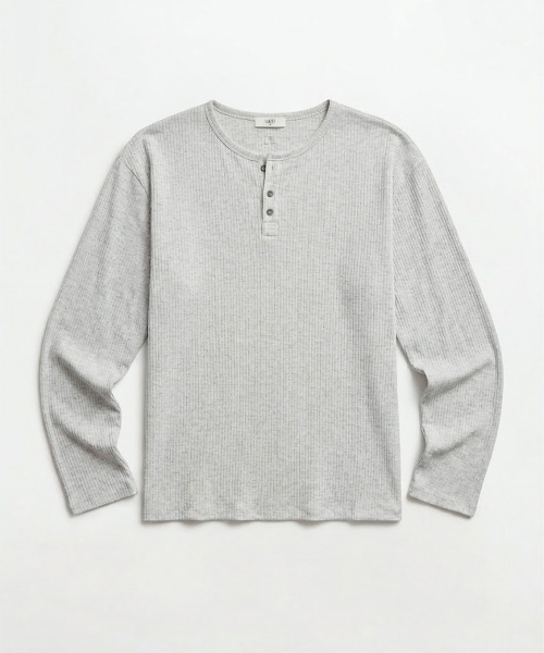 LMOOD(エルムード)の「ヘンリーLDリブロングスリーブTシャツ(3カラー)(Tシャツ/カットソー・メンズ・ライトグレー/ブラック/アイボリー・44/46/48)」の6枚目の写真