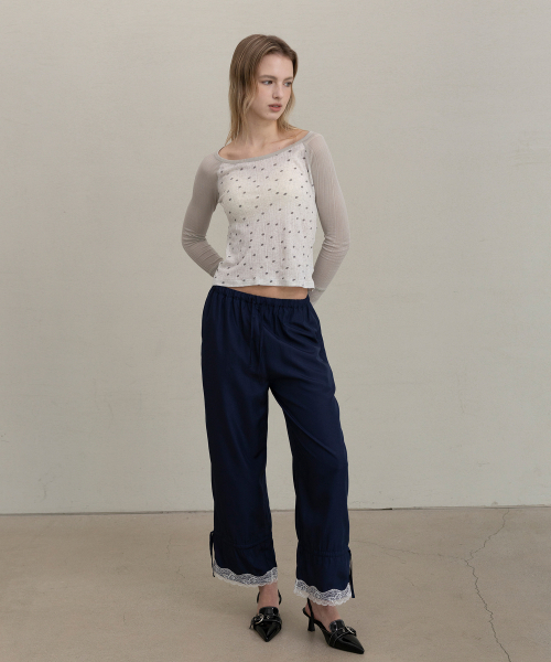 Lace Drawstring Two-way Pants - Navy 【公式通販】