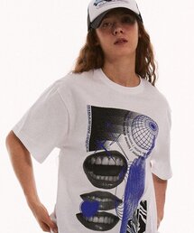 コラージュリップスオーバーサイズTシャツ(ホワイト)