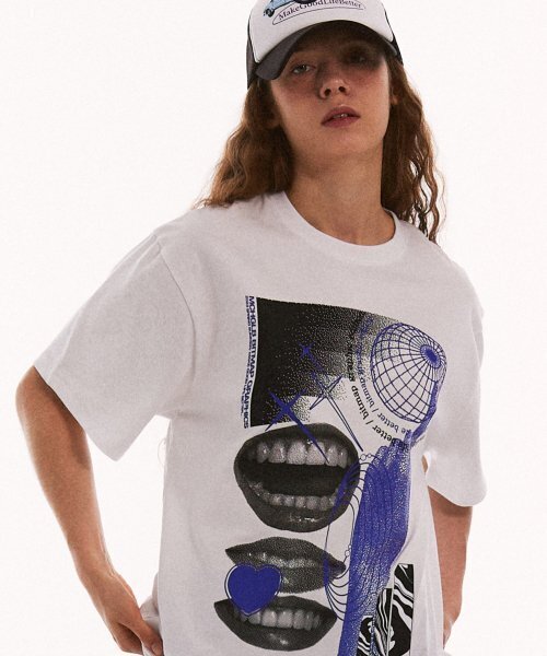 MATCHGLOBE(マッチグローブ)の「コラージュリップスオーバーサイズTシャツ(ホワイト)(Tシャツ/カットソー・レディース・その他・FREE)」の1枚目の写真