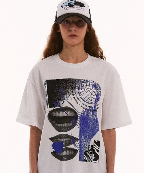 MATCHGLOBE(マッチグローブ)の「コラージュリップスオーバーサイズTシャツ(ホワイト)(Tシャツ/カットソー・レディース・その他・FREE)」の5枚目の写真