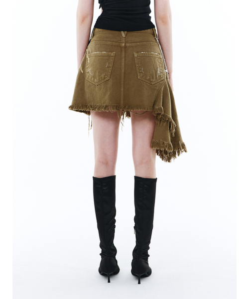 YEEL（ワイイーイーエル）の「ASYMMETRIC CUT-OFF COTTON SKIRT BROWN（スカート・レディース・その他・MEDIUM/SMALL）」の3枚目の写真