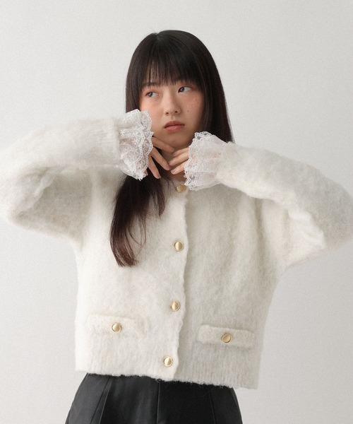 Heather（ヘザー）の「2WAYシャギーボタンカーディガン　637500（カーディガン/ボレロ・レディース・ブラック/オフホワイト/グレー・FREE）」の2枚目の写真