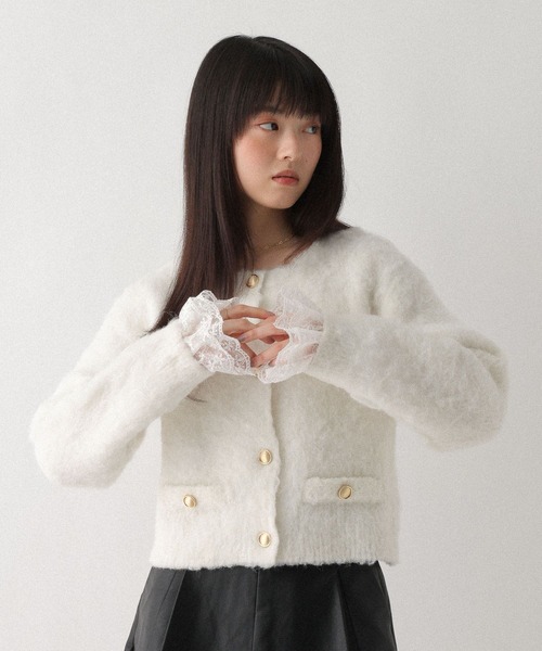 Heather（ヘザー）の「2WAYシャギーボタンカーディガン　637500（カーディガン/ボレロ・レディース・ブラック/オフホワイト/グレー・FREE）」の4枚目の写真