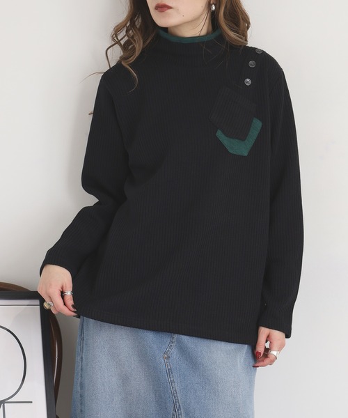 BRODIAEA(ブローディア)の「BRODIAEA 配色ポケットリブカットソー(Tシャツ/カットソー・レディース・ブラック/ベージュ/ワインレッド・40)」の2枚目の写真