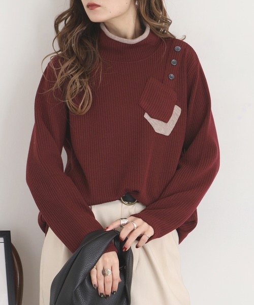 BRODIAEA(ブローディア)の「BRODIAEA 配色ポケットリブカットソー(Tシャツ/カットソー・レディース・ブラック/ベージュ/ワインレッド・40)」の1枚目の写真