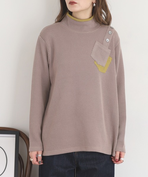 BRODIAEA(ブローディア)の「BRODIAEA 配色ポケットリブカットソー(Tシャツ/カットソー・レディース・ブラック/ベージュ/ワインレッド・40)」の4枚目の写真
