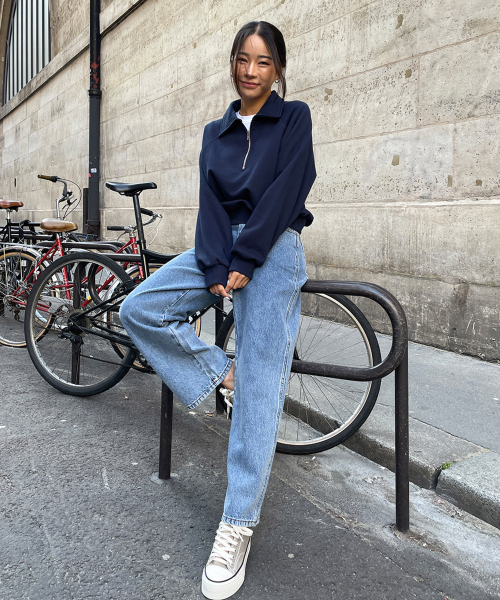 BBAEBBAE(ペッペ)の「ビッグサイズハイウエストセミワイドジーンズ(デニムパンツ・レディース・ブルー・SMALL/MEDIUM/LARGE/X-LARGE/2XL)」の1枚目の写真