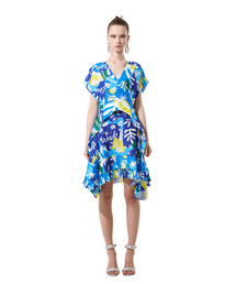 Blue Cut Out Print Ruffle Dress