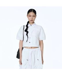 Hanbok Fabric Collar Crop Shirt (White)