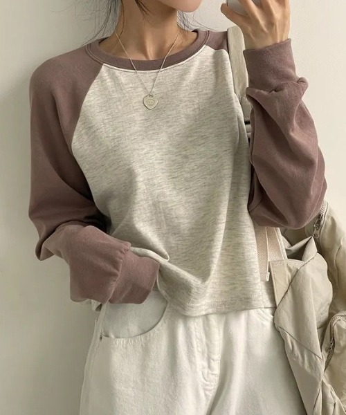 SHEPP(シープ)の「【26年春新作】ラグランカラーショートロンT(Tシャツ/カットソー・レディース・ブラック/グリーン/ベージュ・M/L)」の2枚目の写真