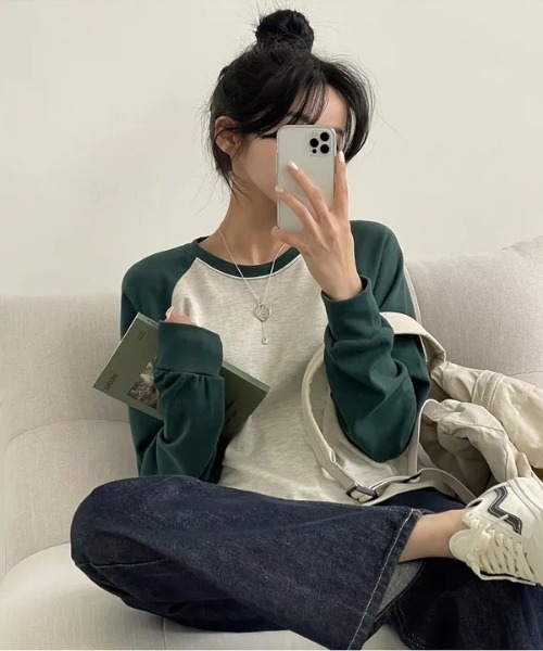 SHEPP(シープ)の「【26年春新作】ラグランカラーショートロンT(Tシャツ/カットソー・レディース・ブラック/グリーン/ベージュ・M/L)」の3枚目の写真