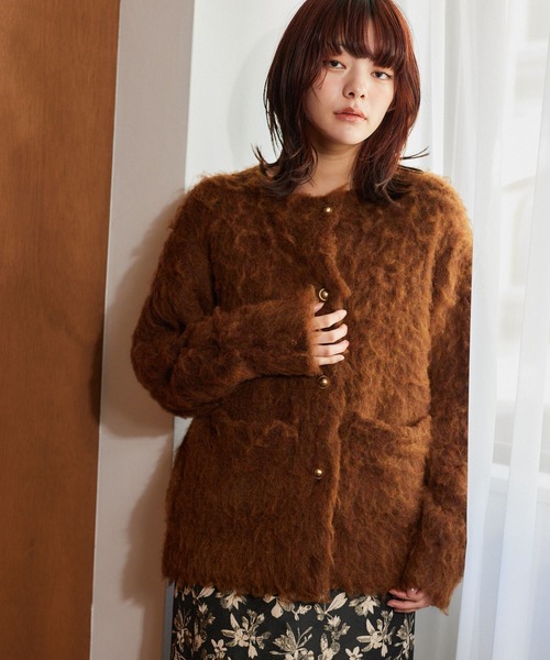 mysty woman（ミスティウーマン）の「モヘヤライクミドルカーデ　640177（カーディガン/ボレロ・レディース・ブラウン/チャコールグレー/アイボリー/ピンク・FREE）」の3枚目の写真