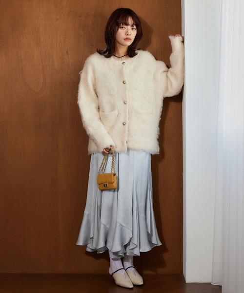 mysty woman（ミスティウーマン）の「モヘヤライクミドルカーデ　640177（カーディガン/ボレロ・レディース・ブラウン/チャコールグレー/アイボリー/ピンク・FREE）」の7枚目の写真