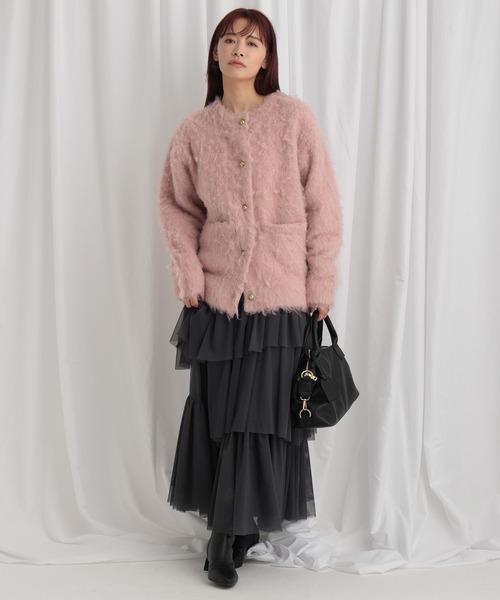 mysty woman（ミスティウーマン）の「モヘヤライクミドルカーデ　640177（カーディガン/ボレロ・レディース・ブラウン/チャコールグレー/アイボリー/ピンク・FREE）」の14枚目の写真